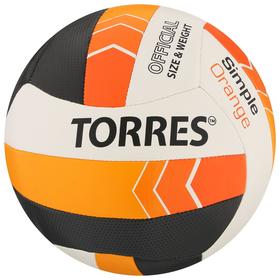 Мяч волейбольный TORRES Simple Orange, размер 5, синтетическая кожа (ТПУ), машинная сшивка, бутиловая камера, бел-г Ош
