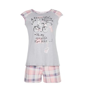 

Комплект женский (футболка, шорты), цвет серый меланж+персик, размер 42