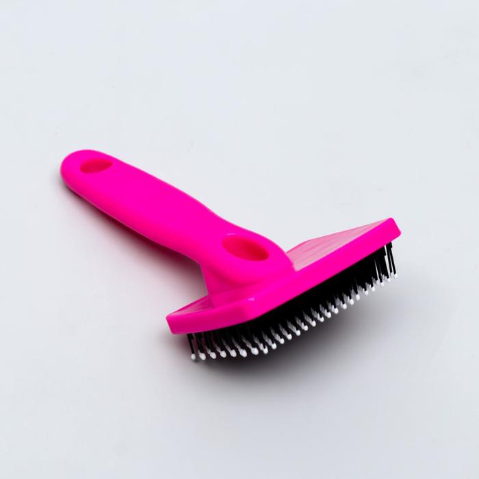 Пуходерка пластиковая мягкая с закругленными зубьями, малая, 6 х 13,5 см, розовая