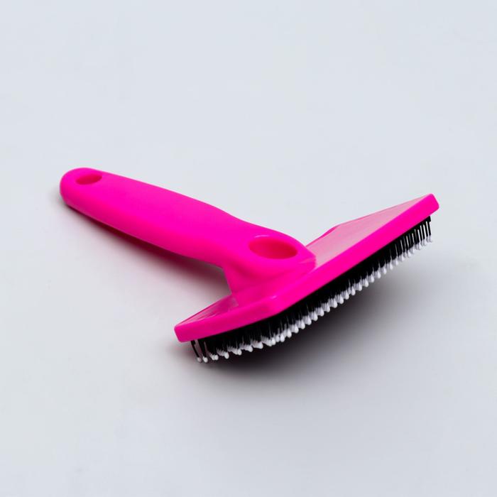 Пуходерка пластиковая мягкая с закругленными зубьями, средняя, 9 х 15,5 см, розовая