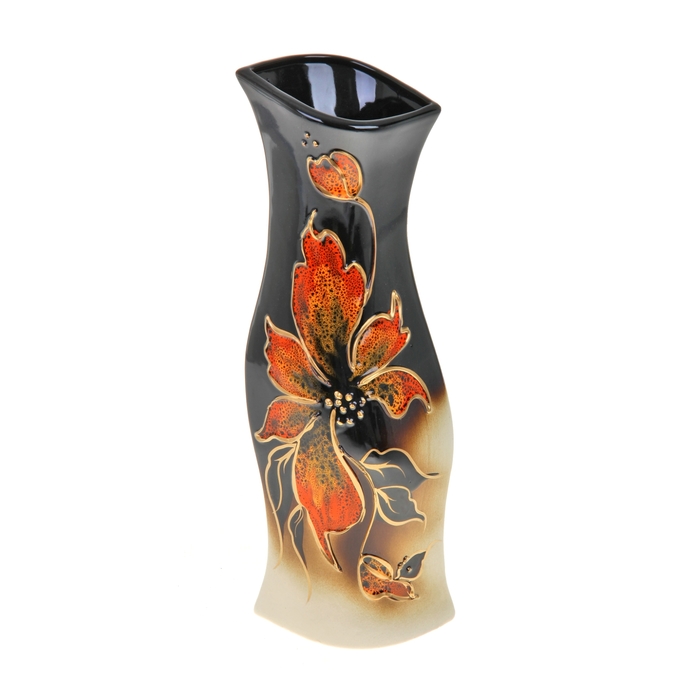 Ваза "Натали" бежево-чёрная, цветы