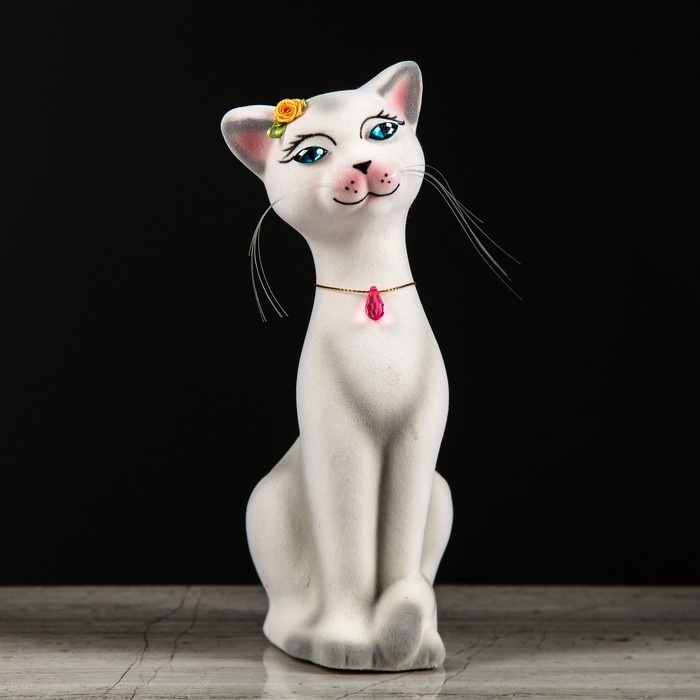 Копилка "Кошка Аннет" малая, флок, бело-серая, микс