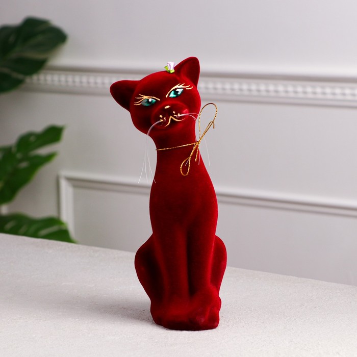 Копилка "Кошка Аннет" малая, флок, бордовая