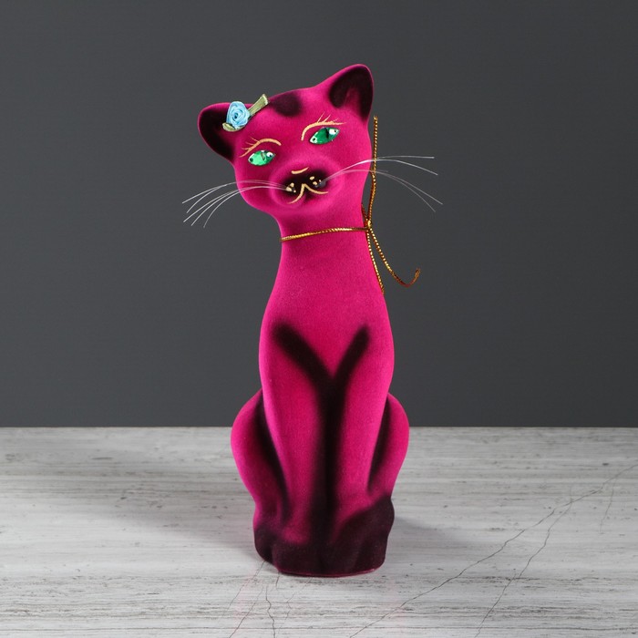 Копилка "Кошка Аннет" малая, флок, розовая