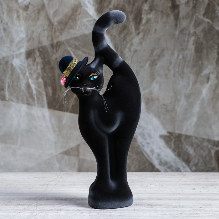 Копилка "Кошка в шляпе" флок, чёрная