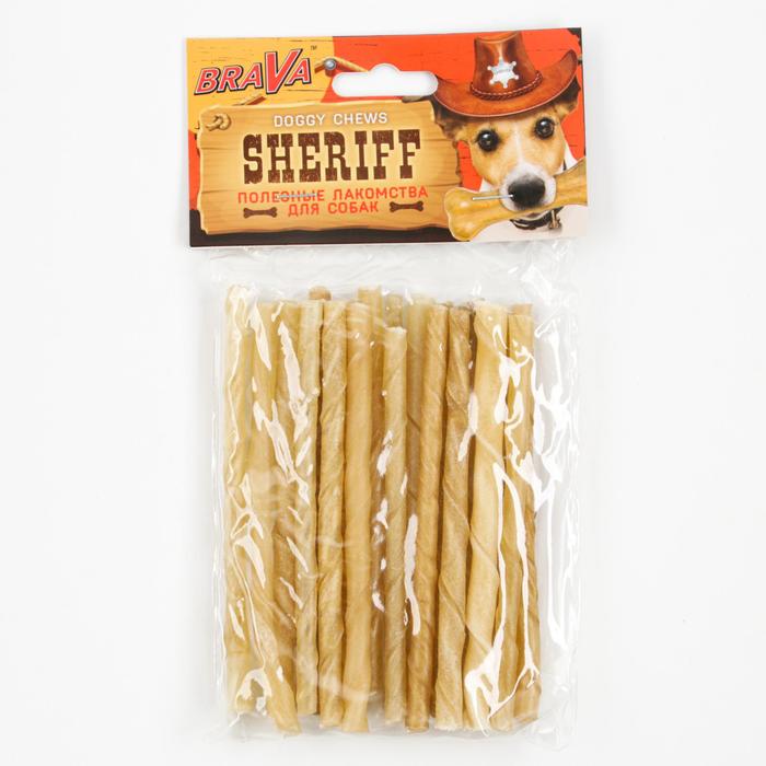 фото Лакомство brava sheriff для собак сыромятная витая палочка 5" 12,5см, 20 х 5-6 г