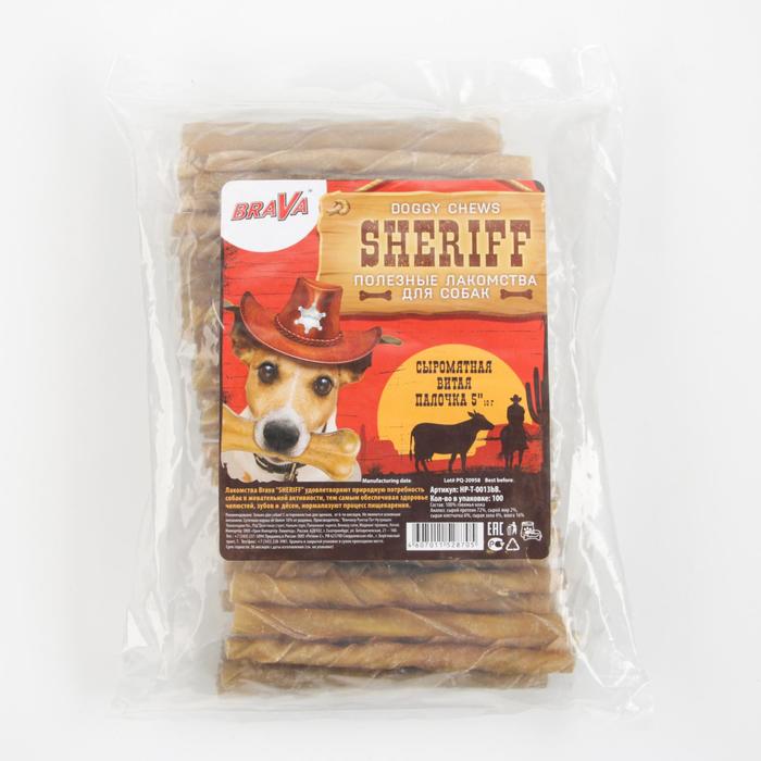 фото Лакомство brava sheriff для собак сыромятная витая палочка 5" 12,5см, 100 х 9-10 г
