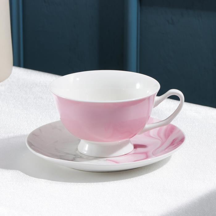 Чайная пара Magistro «Розовый мрамор», чашка 240 мл, блюдце d=14 см