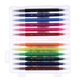 

Фломастеры-кисти двусторонние: линер + кисть, 12 цветов «Профи-Арт», водостойкие