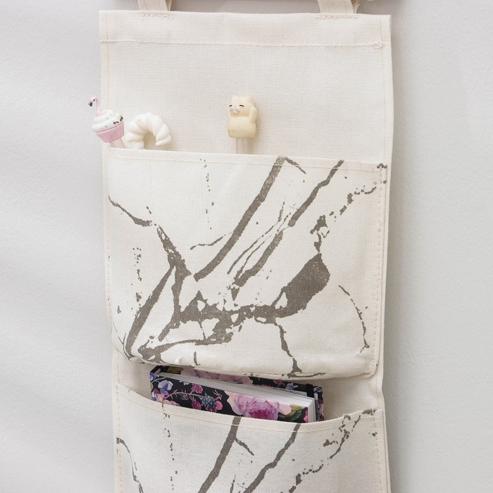 Органайзер с карманами подвесной Доляна «Мрамор», 3 отделения, 20×59 см, цвет серый