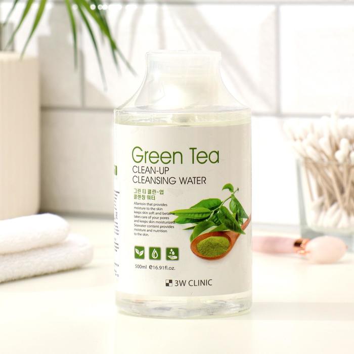 Вода очищающая мицеллярная 3W CLINIC Clean-Up Cleansing Water Green Tea, 500 мл