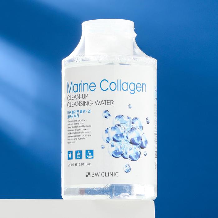 Вода очищающая мицеллярная 3W CLINIC Clean-Up Cleansing Water Marine collagen, 500 мл