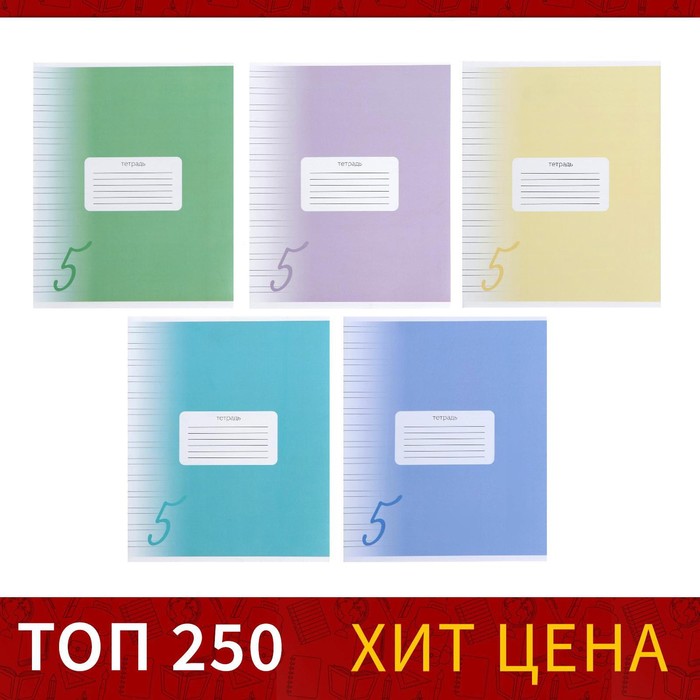 Тетрадь 12 листов в узкую линейку "Пятёрка", обложка мелованный картон, ВД-лак, блок офсет, МИКС (5 видов в спайке)