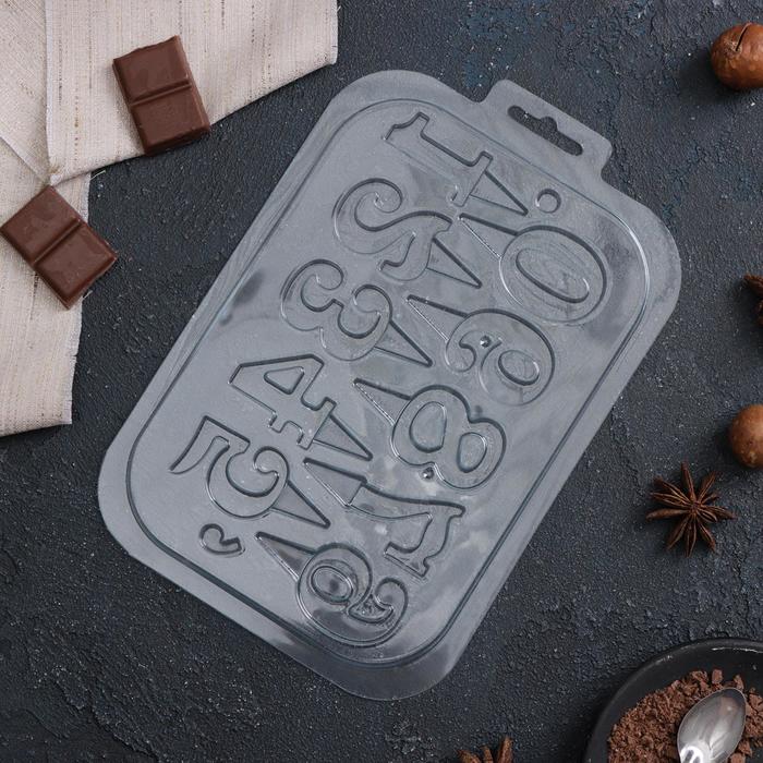фото Форма для шоколада и конфет пластиковая «цифры на ножке», 21×15 см, цвет прозрачный