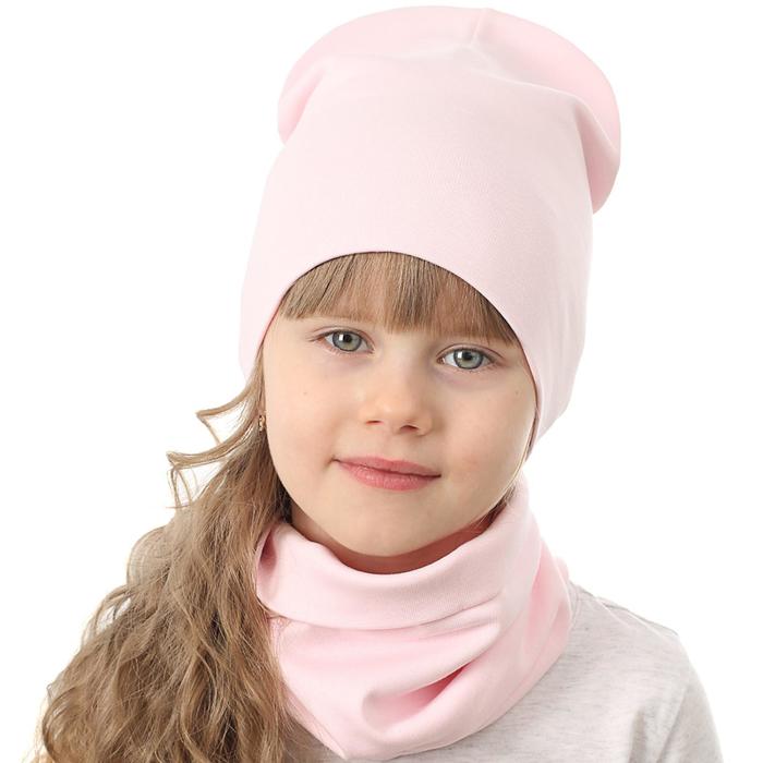 фото Комплект (шапка,снуд) для девочки, цвет розовый, размер 50-52 см mikiviki