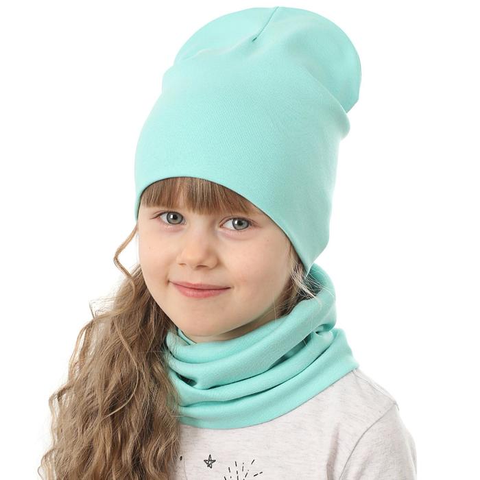 фото Комплект (шапка,снуд) для девочки, цвет мята, размер 50-52 см mikiviki