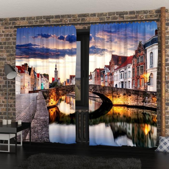 фотошторы мультяшный город размер 150х260 см габардин Фотошторы «Бельгийский мостик», размер 150х260 см, габардин