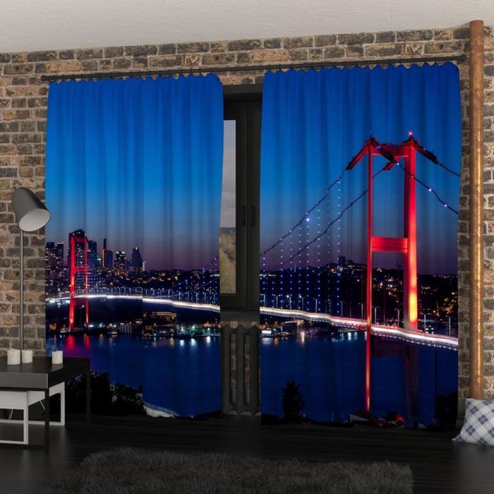 фотошторы отдых в горах ш150xв300 см 2шт габардин на тесьме Фотошторы «Вечерний мост в Стамбуле», размер 150х260 см, габардин