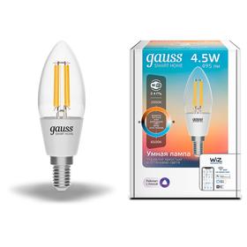 

Лампа светодиодная филаментная Gauss Smart Home DIM+CCT, С35, Е14, 4.5 Вт, 2000-6500К