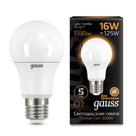 

Лампа светодиодная Gauss, A60, Е27, 16 Вт, 3000 К, 1380 Лм