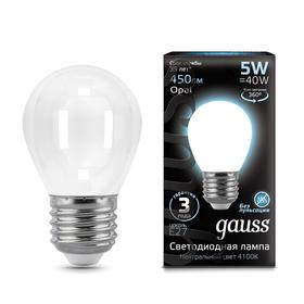 

Лампа Светодиодная Gauss Filament, Шар, Е27, 5 Вт, 4100 К, 450 Лм, матовая