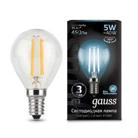 

Лампа Светодиодная Gauss Filament, Шар, Е14, 5 Вт, 4100 К, 450 Лм