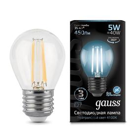 

Лампа Светодиодная Gauss Filament, Шар, Е27, 5 Вт, 4100 К, 450 Лм