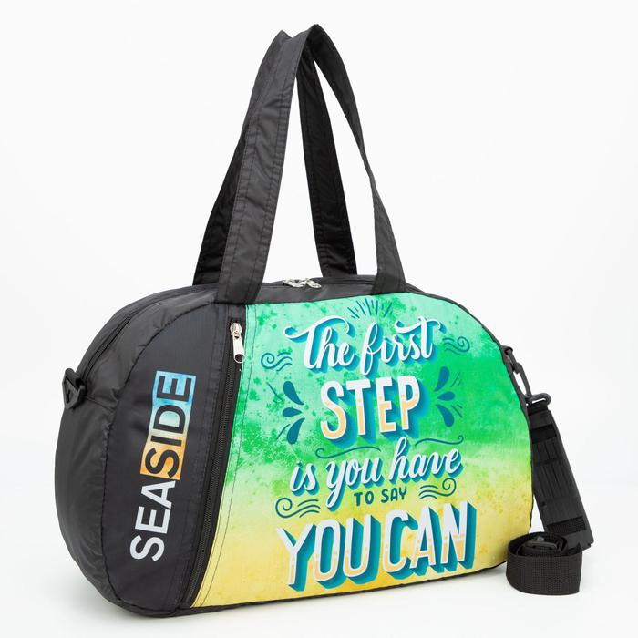 фото Сумка спортивная, отдел на молнии, наружный карман, длинный ремень, цвет чёрный/зелёный