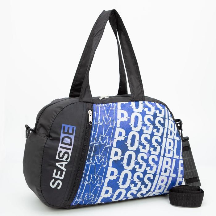 

Сумка спортивная, отдел на молнии, наружный карман, длинный ремень, цвет чёрный/синий