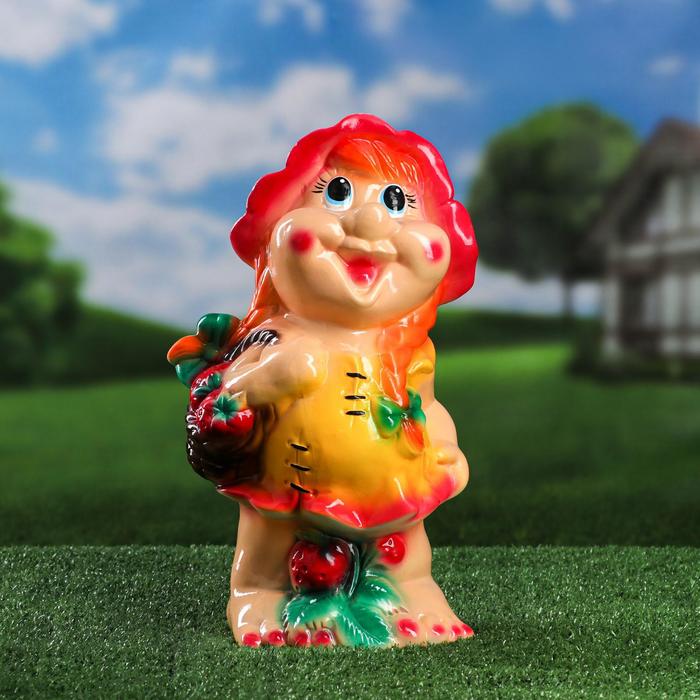 

Садовая фигура "Девочка гном с клубникой", микс, 37 см
