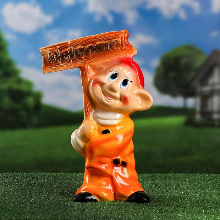 

Садовая фигура "Гном с табличкой welcome", микс, 40 см