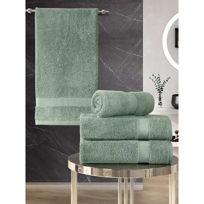 Комплект махровых полотенец Arel, размер 50x100 см - 2 шт, 70x140 см -2 шт, цвет зелёный