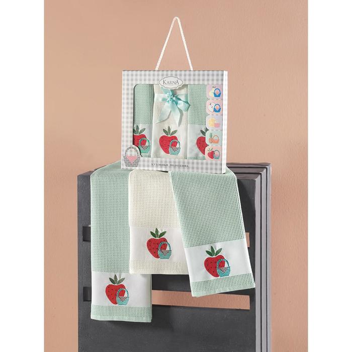 фото Кухонное полотенце panier, размер 45x65 см - 3 шт, цвет зелёный karna