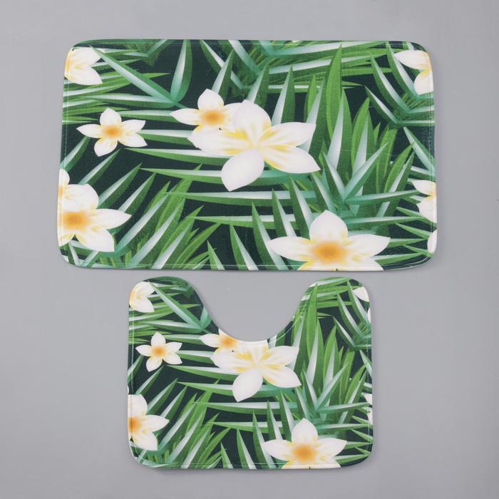 Набор ковриков для ванной и туалета Доляна «Гавайский цветок», 2 шт: 40×50, 50×80 см