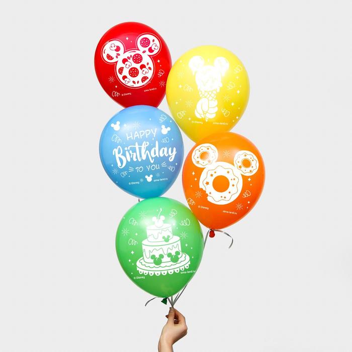 фото Воздушные шары "happy birthday", микки маус (набор 5 шт) 12 дюйм disney
