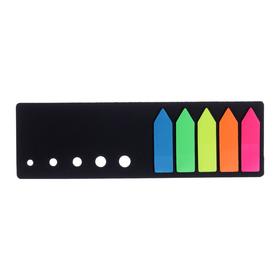 Блок-закладки 'Стрелки' с липким краем 12 мм х 42 мм, пластик, 25 листов, в черной книжке, 5 флуоресцентных цветов Ош