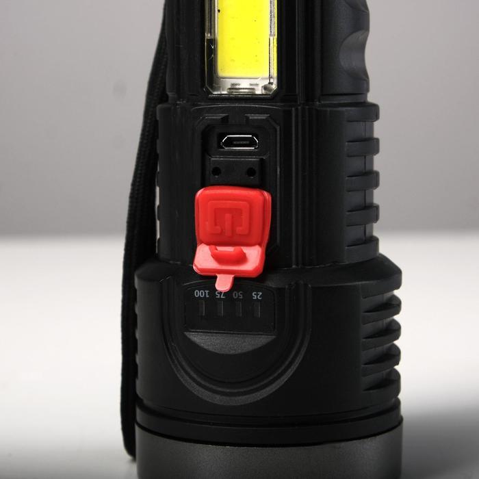 фото Фонарь ручной аккумуляторный, 1.5 и 3 вт, 1200 мач, usb, cob, 4 режима, 14 х 5.5 см