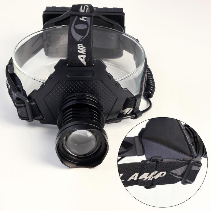 фото Фонарь налобный аккумуляторный, 10 вт,2000 мач, p50, zoom, usb, индикатор заряда, 3 режима