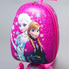 

Чемодан детский с самокатом Холодное Сердце, отдел на молнии, 3 колеса, Disney