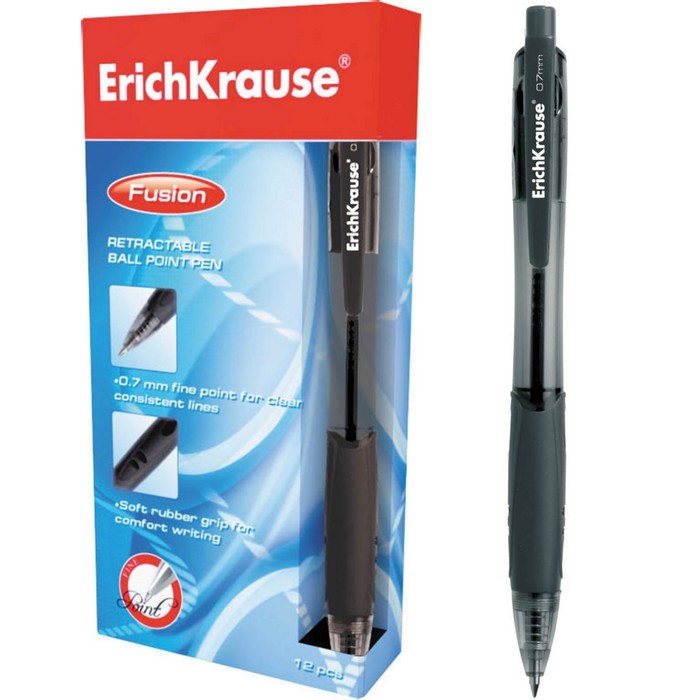 Ручка шариковая автоматическая FUSION, узел 0.7мм, чернила черные, резиновый упор, длина линии письма 1000м