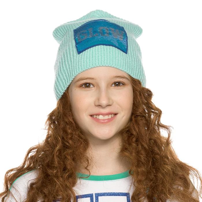 Шапка для девочек, размер 52-53, цвет ментол шапка для девочек размер 52 53 цвет голубой