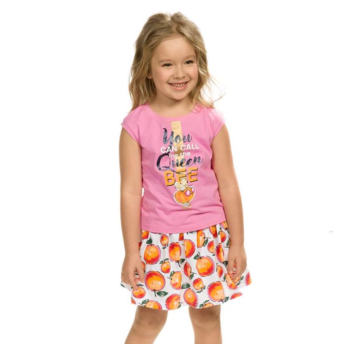 фото Комплект из футболки и юбки для девочек, рост 104 см, цвет розовый pelican