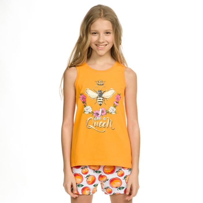 фото Комплект из майки и шорт для девочек, рост 146 см, цвет оранжевый pelican