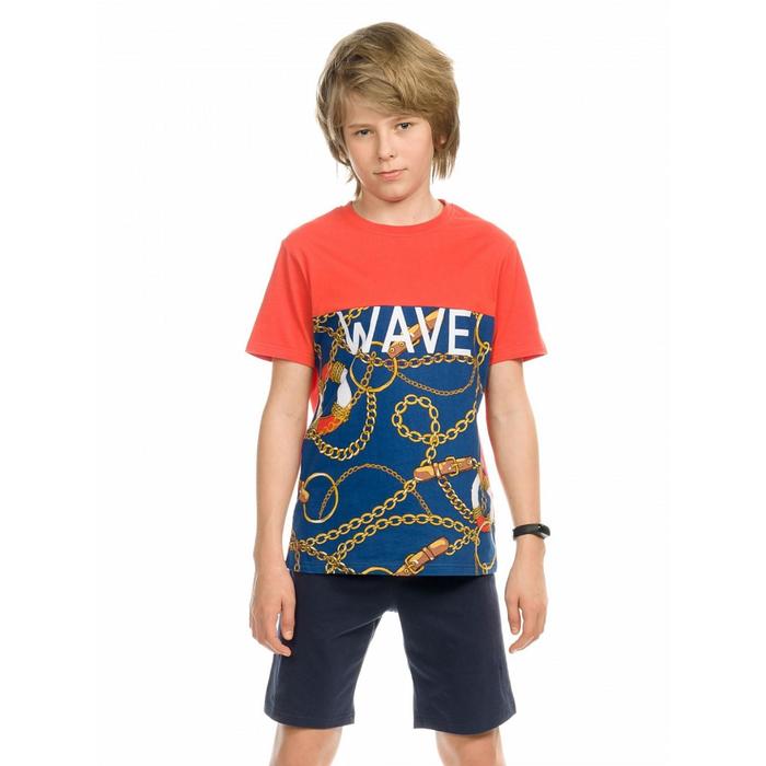 фото Комплект из футболки и шорт для мальчиков, рост 128 см, цвет красный pelican