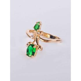 

Кольцо с зелёным фианитом "Тюльпан", позолота с родированием, размер 19