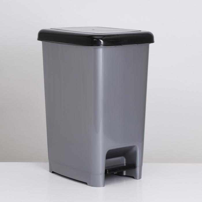 фото Ведро для мусора с педалью ddstyle «слим», 60 л, цвет серо-чёрный
