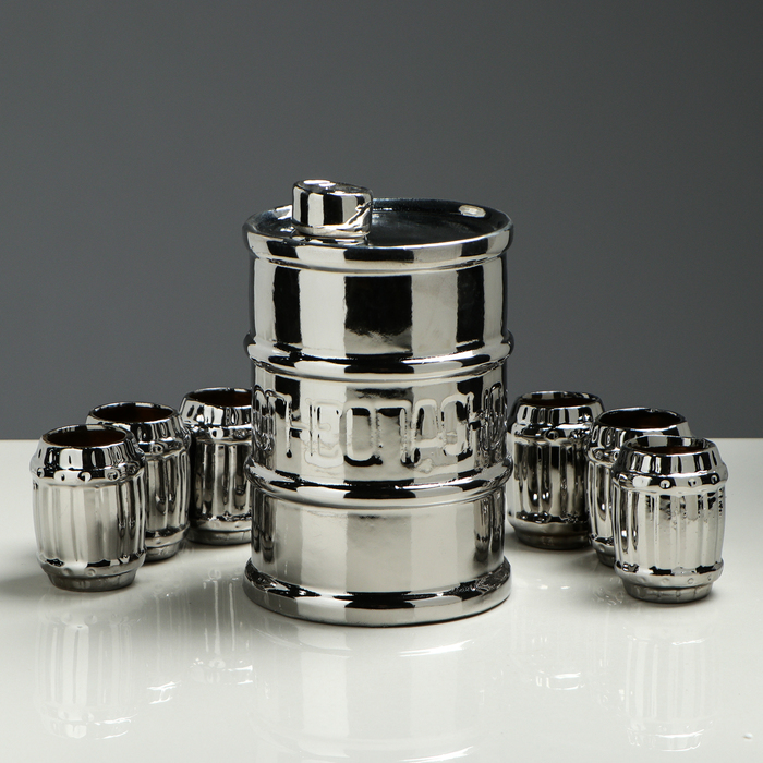 Штоф с рюмками "Огнеопасно", серебро, 7 предметов, 1,2 л