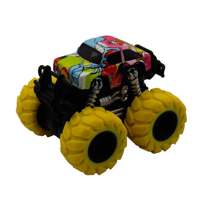 фото Машинка гоночная 4×4, фрикционная, двойной реверс, жёлтые колеса funky toys