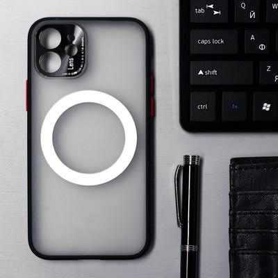 Чехол LuazON для iPhone 12, поддержка MagSafe, с окантовкой, пластиковый, черный - Фото 1