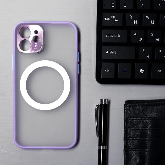 фото Чехол luazon для iphone 12, поддержка mag-safe, с окантовкой, пластиковый, фиолетовый luazon home
